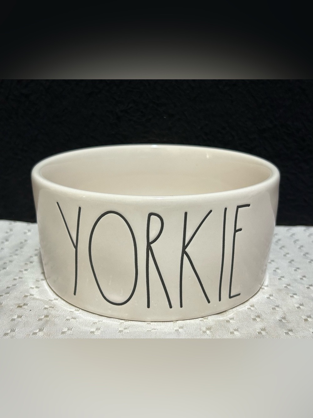 Rae Dunn Farmhouse Yorkie Ceramic Pet Food Bowl Dog Dish Black White